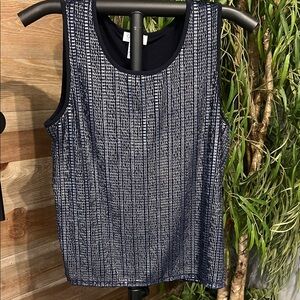 Carmen navy tank top with silver metallic overlay. XL
